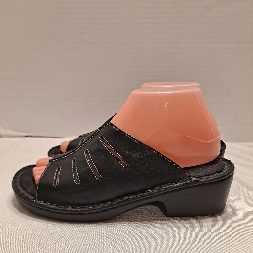 Dr. Scholl's Women's Reba Leather Slide Sandals Sz 6.5 Black Cutout Design